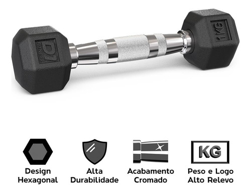 Par De Halteres 1kg Dumbbell Sextavado Emborrachado