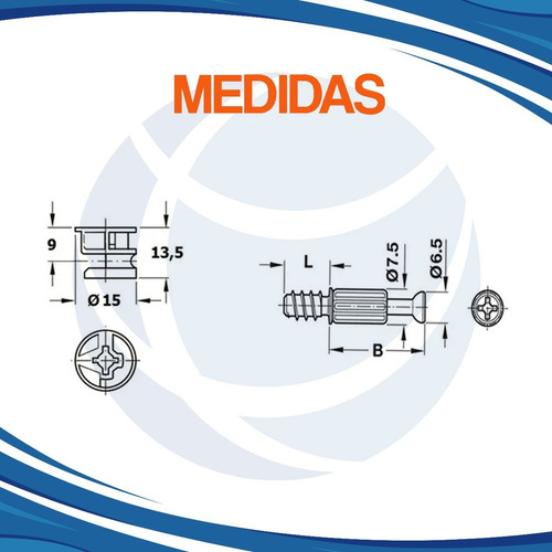 Minifix Perno Rosca Directa Para Placa De 18 Mm X50/u Hafele