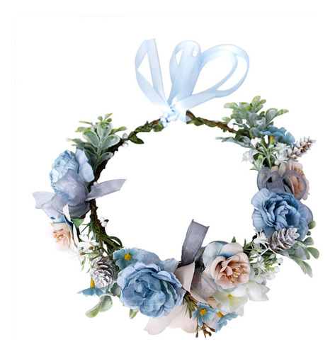 Diadema Con Forma De Corona De Flores Azules Artificiales En