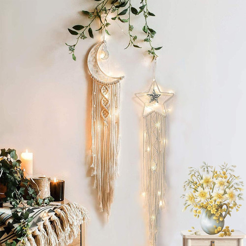 Decoración De Atrapasueños De Luna Y Estrella, 2 Piezas Boho