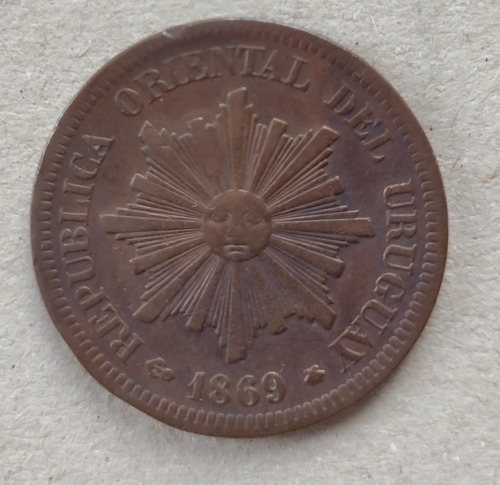 Moneda Año 1869 De Uruguay De 2 Centesimos