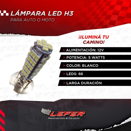 Imagen 2 de 7 de Lampara Luz Autos H3 - 68 Smd - Blanco 12v Ultra Led