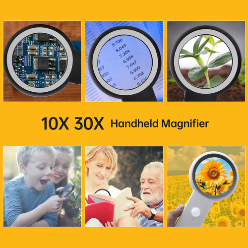 Lupa Portátil De 30x/10x Con Luz Led, Mango Plegable