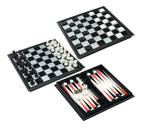 Set De Juegos 3 En 1 Ajedrez Damas Backgammon Magnético