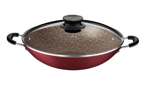 Wok Tramontina Paris Starflon Max 32cm Con Tapa Y Asas Rojo