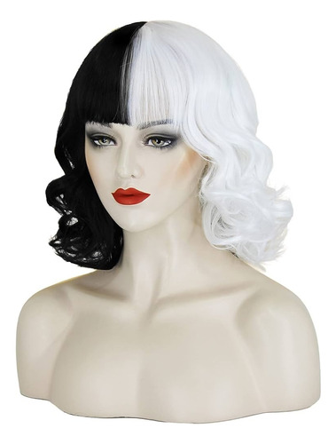 Peluca Cruella Blanco Con Negro Deville Disfraz Halloween