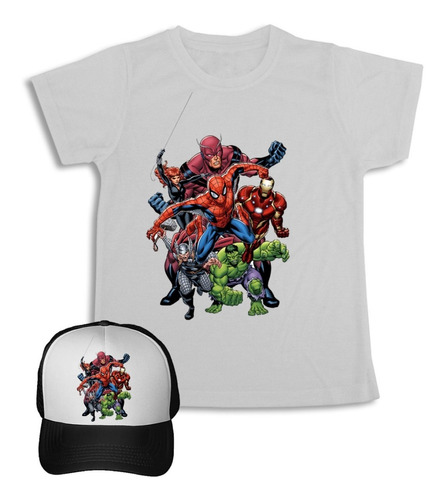 Super Héroes Vengadores Camiseta Gorra  Combo Para Niños 