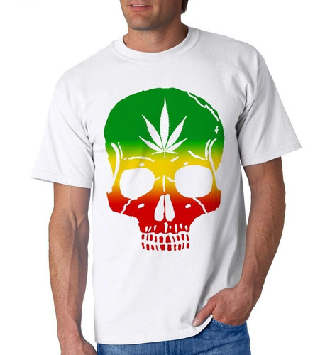 Remera De Hombre Reggae Calavera Cannabis Hoja Musica