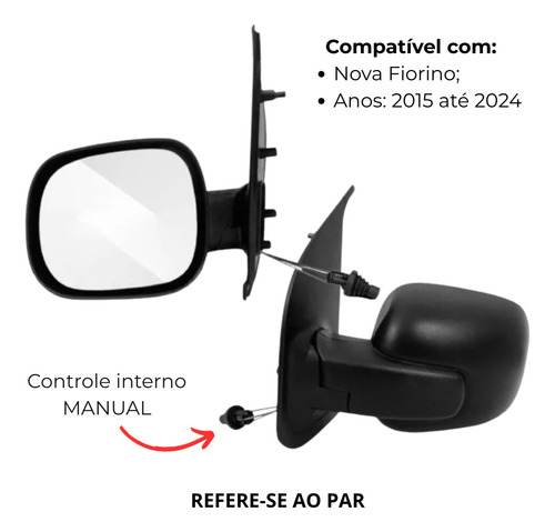 Par Retrovisor Nova Fiorino 2015 A 2024 Com Controle Manual