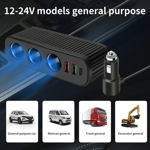 Carregador De Carro Dc Com Um A Três Qc3.0+usb+pd Fast Charg