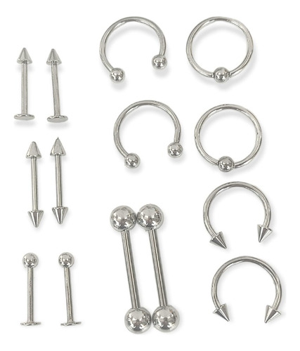 Pack 16 Piercing Tragus Septum Plateado Nostril Helix Daith