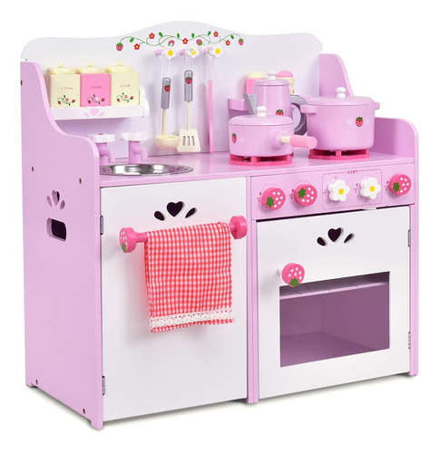 Cocina De Juguete De Madera Para Niños, Rosado