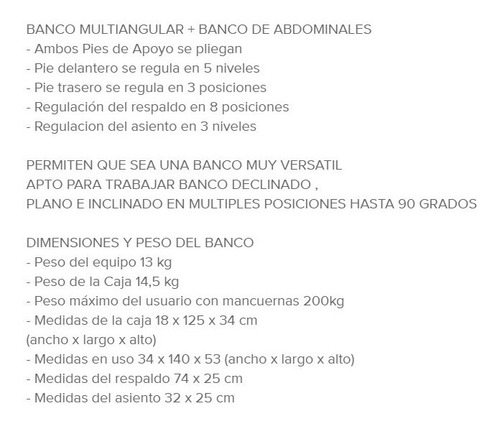 Banco De Pecho Multiangular Abdominales Enerfit Plegable