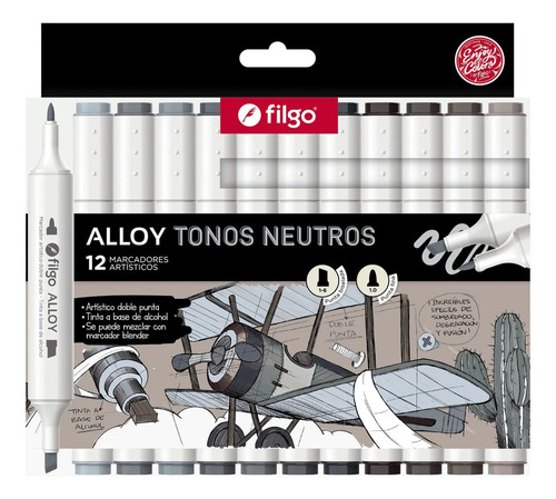 Marcadores Artisticos Alloy Filgo Tonos Neutros X12 Unidades Doble Punta