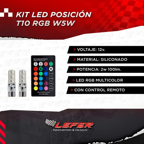 Imagen 5 de 9 de Led De Posicion T10 Rgb 12v Con Control Remoto X2