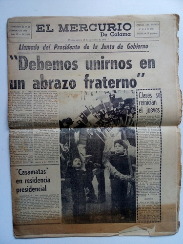 Diario El Mercurio De Calama- 18 Y 23 Sept. 1973-( Dos )