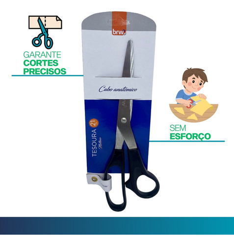 Tesoura Profissional Inox Multiuso Escritório 21cm Kit C/3un