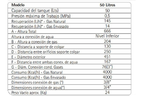 Termotanque Multi Gas De Colgar 50 Litros Saiar Rheem Tcg050 Blanco
