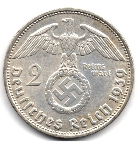 Alemania 2 Reichsmark 1939 D Tercer Reich Plata
