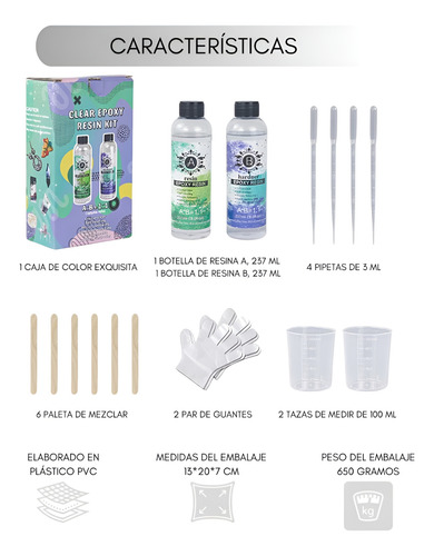 Resina Epóxica 1:1 Ultra Transparente 237 Ml 14 Accesorios