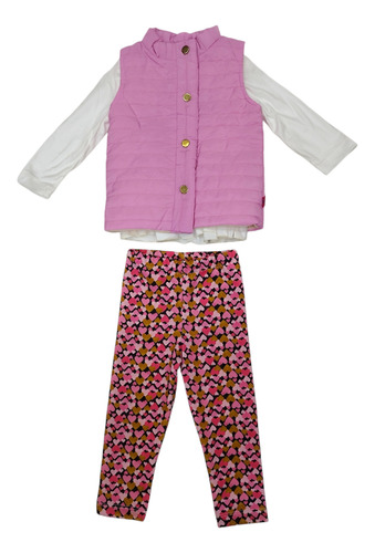 Conj 3p Chaleco Abollonado, Playera Y Leggins Niña 2 A 6 A