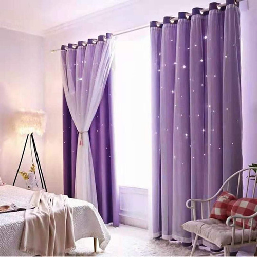 Cortinas Tela Visillos Con Estrella Destello 150x240 2 Paños