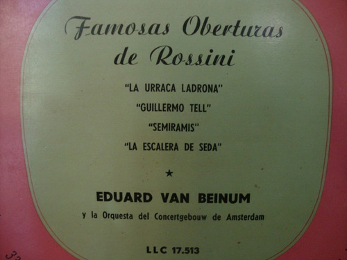Vinilo Orquesta Amsterdan Eduard Van Beinum Rossini Cl2