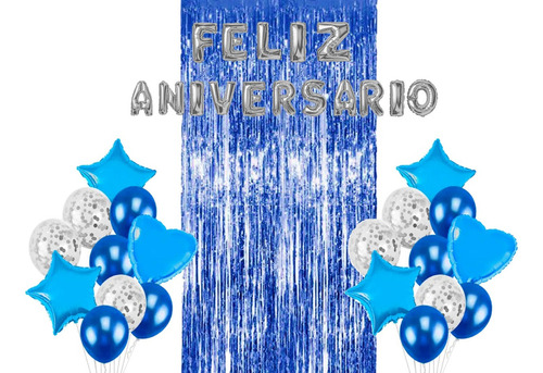 Kit C/37 Balão Bexiga Cores Cristal Confete Cortina Festa Cor Azul