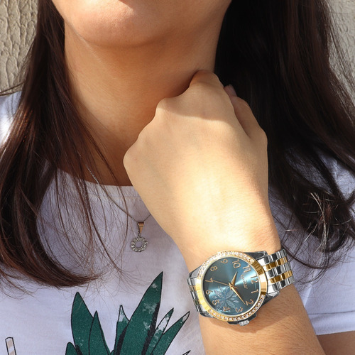 Relógio Condor Feminino Bicolor Multifunção Colar E Brincos