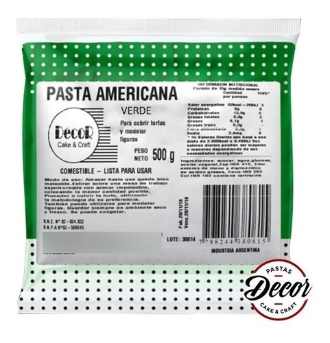 Pasta Americana Decor Cubrir Verde Cesped 500g Reposteria