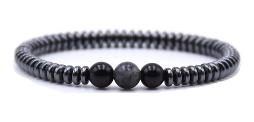 Pulseira Masculina Esferas Com Pedras Hematita Cinza E Preta