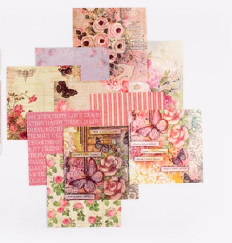 Set 10 Papeles Diseño Flores Rosa  Scrapbook 14 X 14 Cms