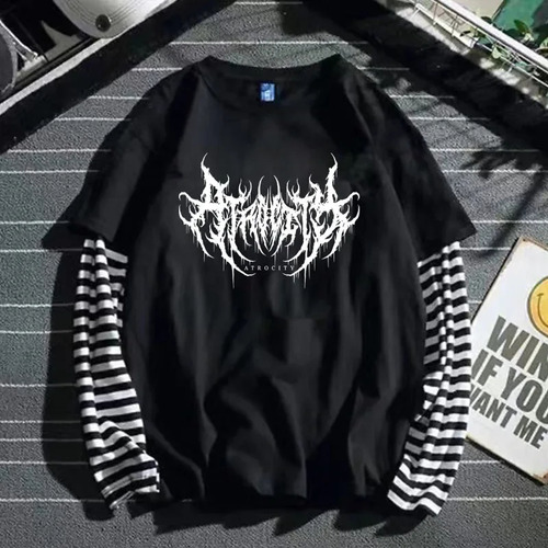 Camiseta De Manga Larga Con Estampado Negro Opaco
