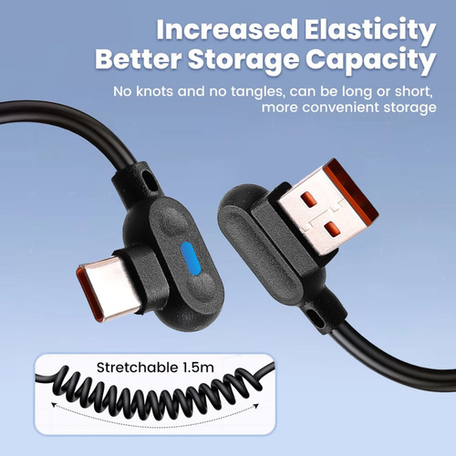 Para Cable Usb-c A Tipo C Con Resorte De 6 A Para Una Carga