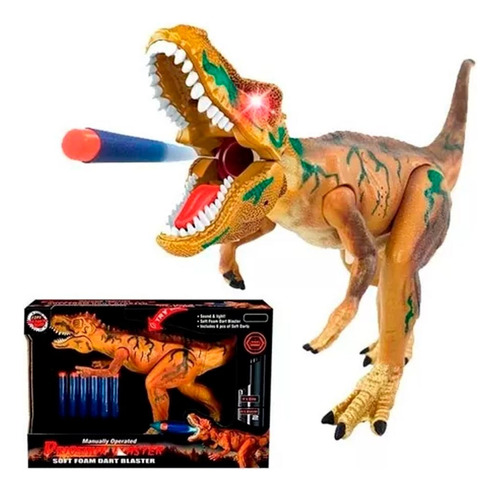 Figura Dinosaur Blaster Lanza Dardos Con Luz Y Sonido Marron