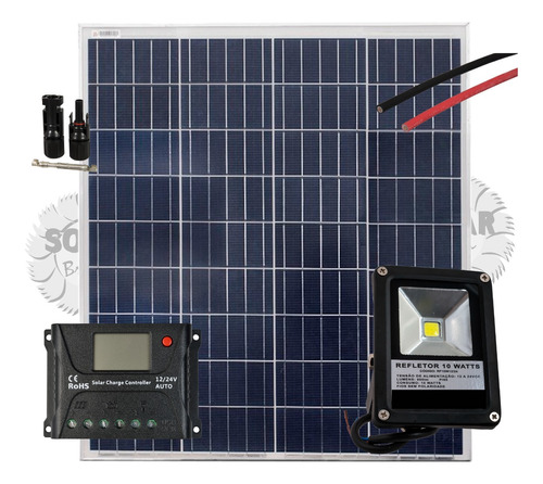 Kit Painel Solar Rs 60w P/ Uso 1 Refletor 10w 12hs/dia 12v