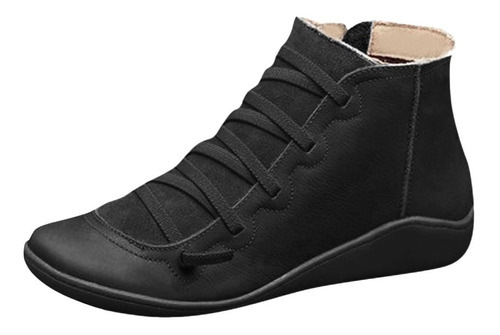 K Mujer Botas Zapatos Casual Planos Cuero Cordones Retro S 2