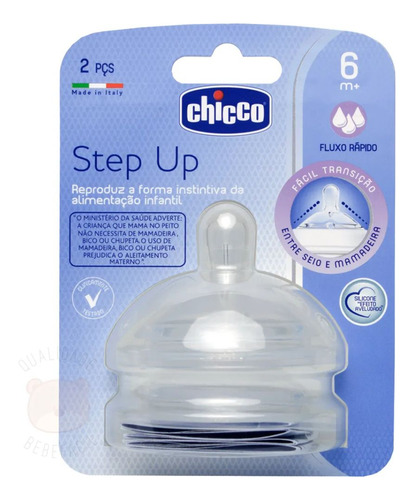 Kit Mamadeira Step Up 250ml Azul + 2 Bicos Reposição Chicco