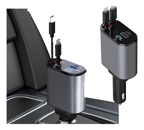 Cargador Retráctil Para Coche, Cargador Usb C 4 En 1 De 60 W