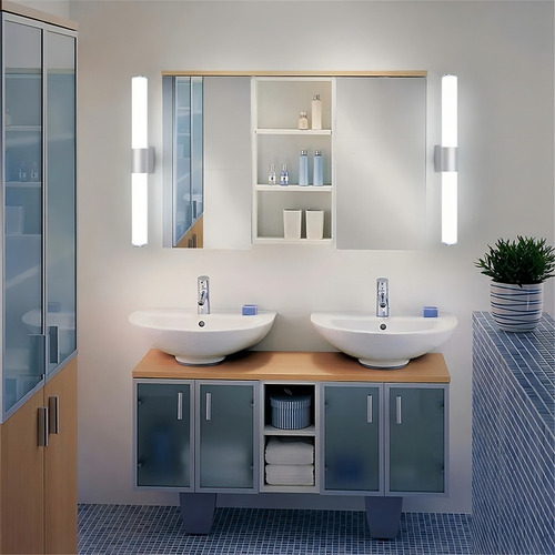 Lámpara Pared Espejo Baño 40cm Led, Luz Blanca Y Luz Cálida