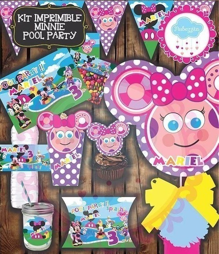 Kit Imprimible Editable Minnie Pool Party