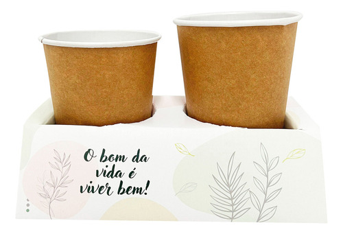 Suporte Porta Copos P/ 2 Copos Delivery Frases- 100 Unidades Cor Viver Bem