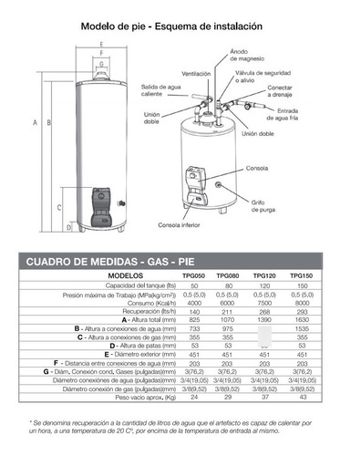 Termotanque A Gas De Pie Saiar By Rheem Tpg050msa 50 Litros