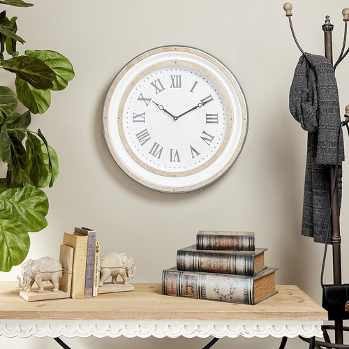 Reloj De Pared Redondo De Metal, 24  X 3  X 24 , Blanco