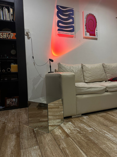 Mesa De Luz Espejada Brillante Gris