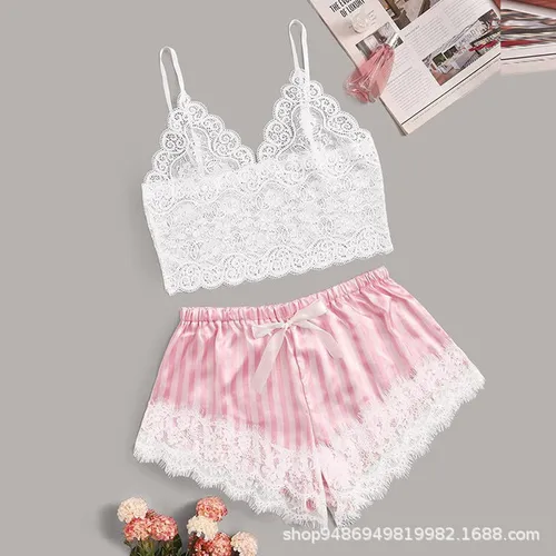 Conjunto De Pijama Para Ropa De Hogar Casual De Encaje De Se