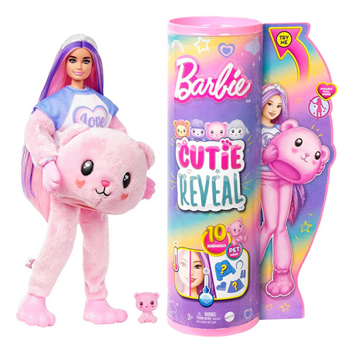 Barbie Cutie Reveal Muñeca Disfraz Oso Peluche 10 Sorpresas.