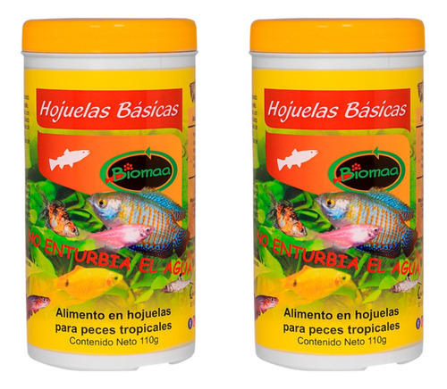 2 Alimento Comida Para Peces Hojuelas Basicas 110g Biomaa