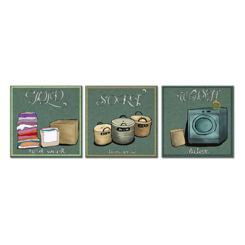 3 Pieces Vintage Laundry Room Wall Art Decor Sort Wash ...