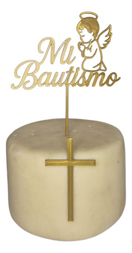 Cake Topper Adorno Torta Mi Bautismo Angel Dorado Mi Bautismo Y Cruz